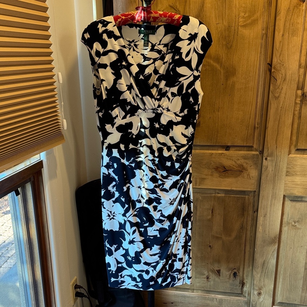 Lauren Ralph Lauren  Black and White Floral Midi Dress